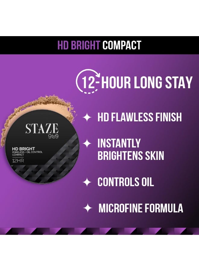 Staze 9to9 HD Bright Compact | 12hrs long stay | Poreless Matte Finish + Oil Control | Evens out Complexion, Blends effortlessly | Lightweight Microfine Formula with Vitamin E| 300W Honey 9g - Image 4
